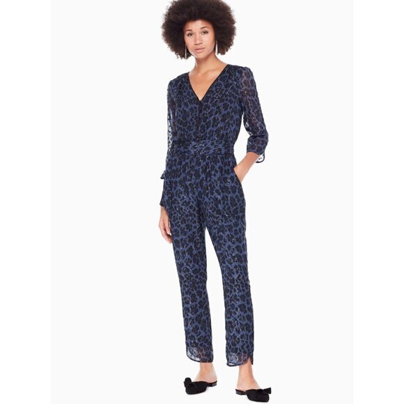 NEW Kate Spade Silk Leopard-Print Clip Dot Jumpsuit - Picture 1 of 8